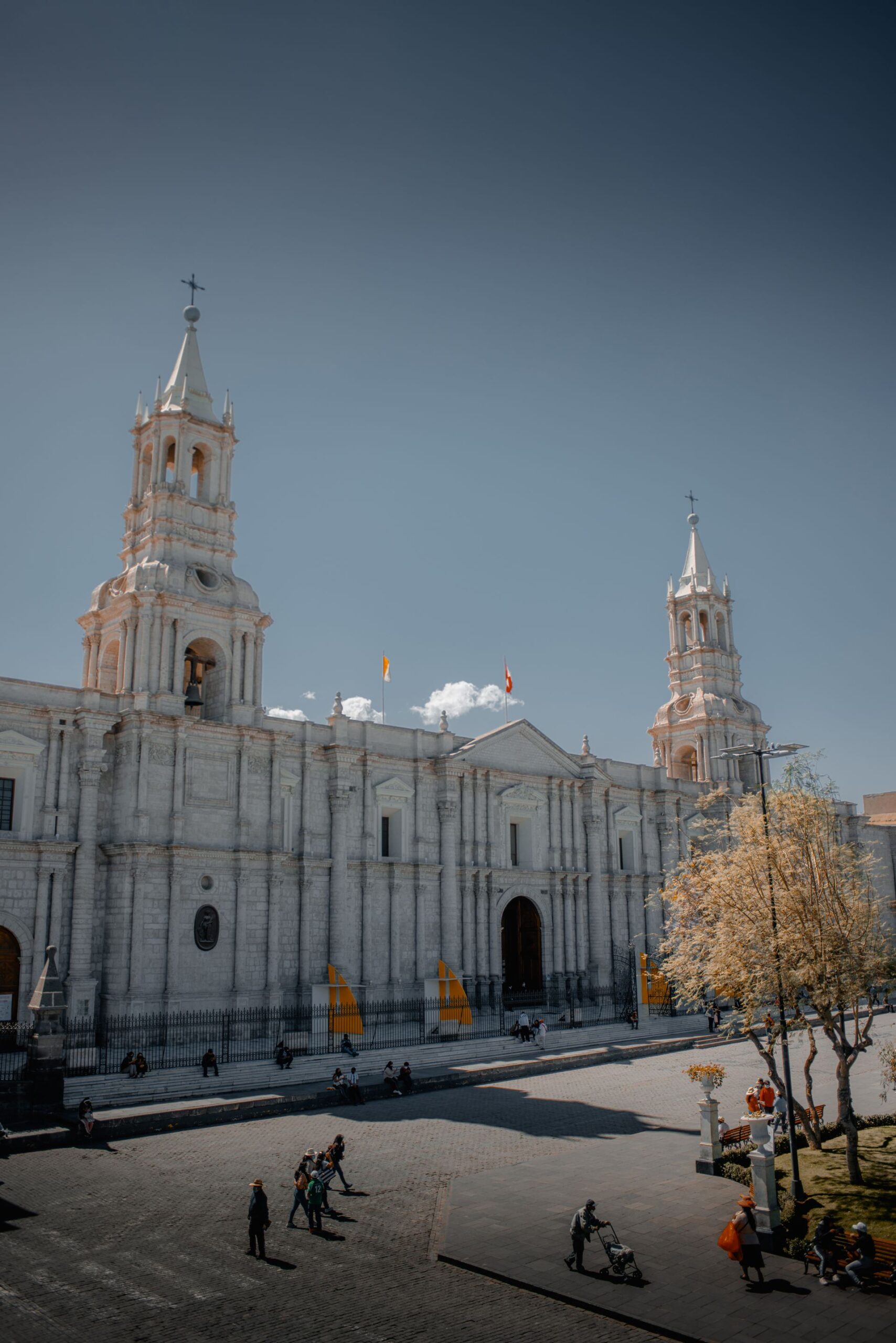 Cathedral basilica and palm trees in the main square of Arequipa, the White City