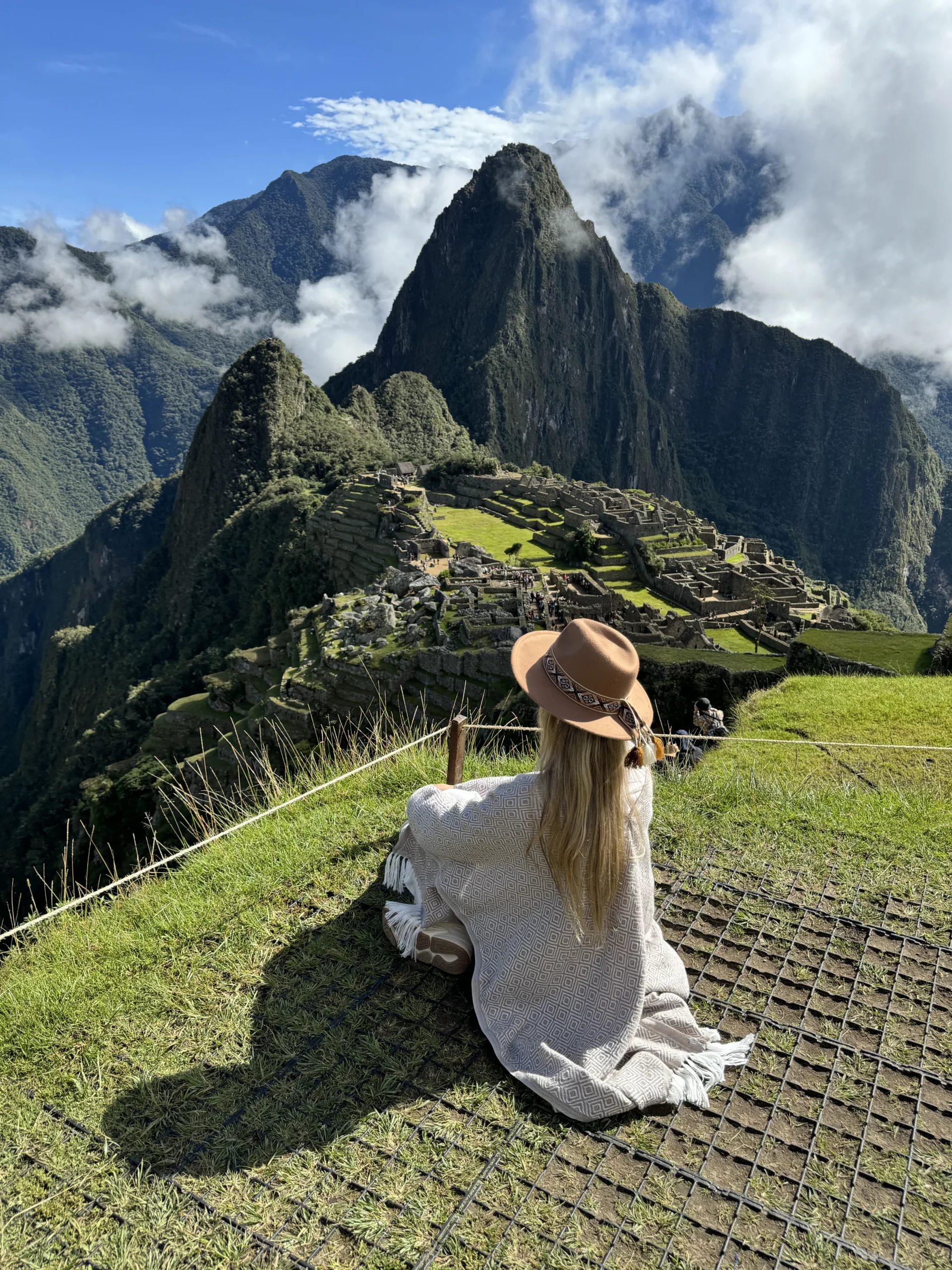 Panoramic view of Machu Picchu citadel with the Andes mountains in the background